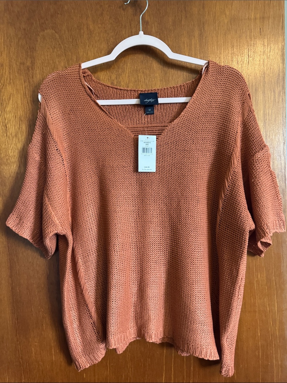 Daytrip Rust Scoop Neck Short Sleeve Knit Sweater